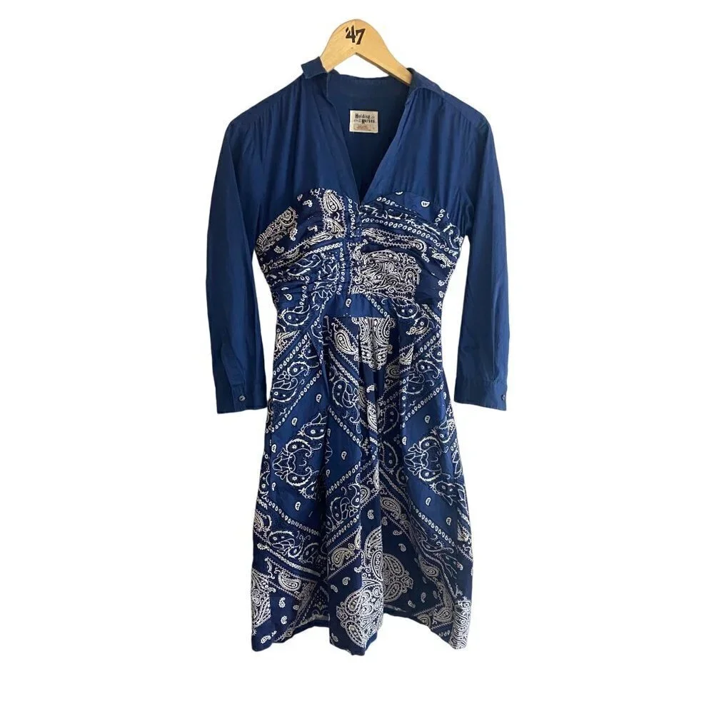 Anthropologie Holding Horses Women's Blue Flared Bandana Dress - 0 - Picture 2 of 15